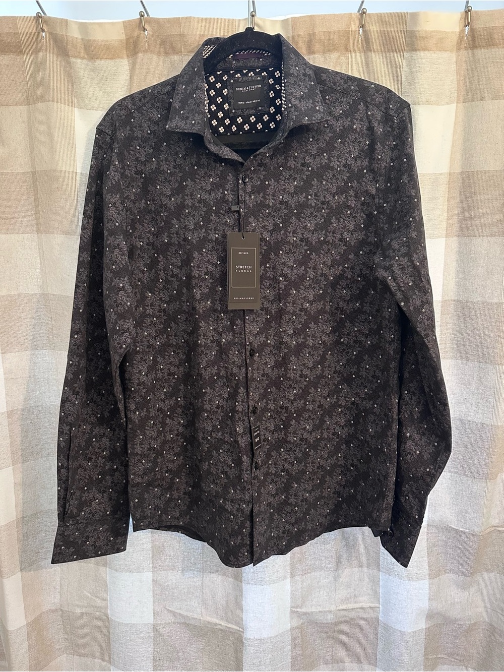 Denim & Flower Black Micro Floral Stretch Button-Down Shirt